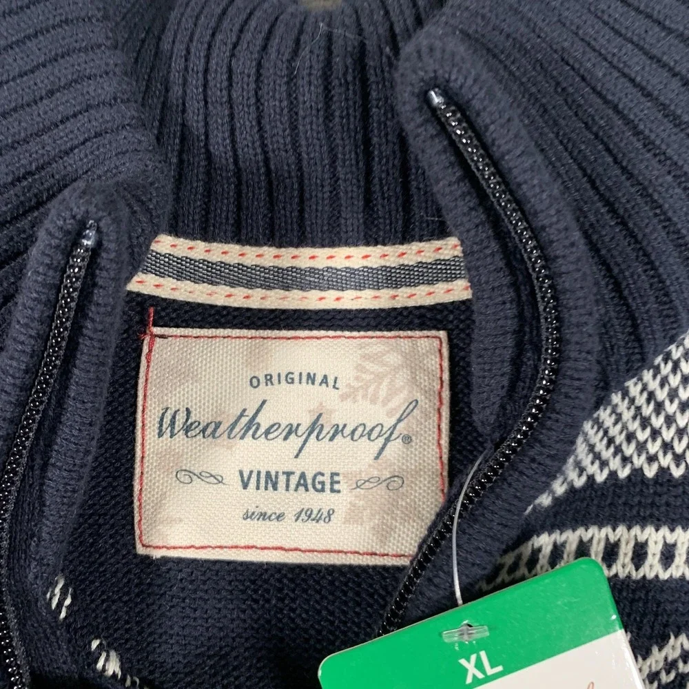 Weatherproof Vintage Sweater Mens XL Navy‎ Fair Isle 1/4 Zip Mock Neck Pullover